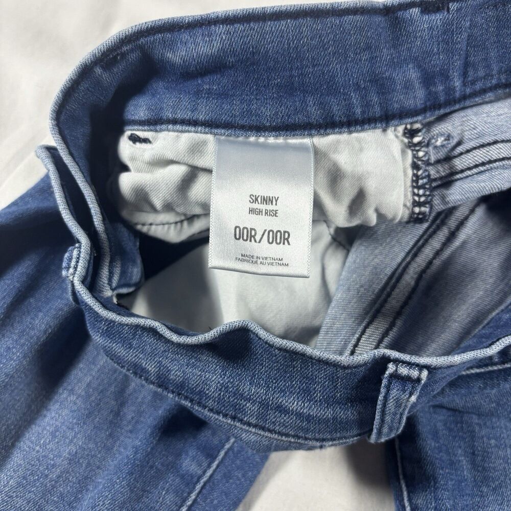 Express Skinny High Rise Jeans Size 00R Distressed Ripped Blue - Picture 3 of 6